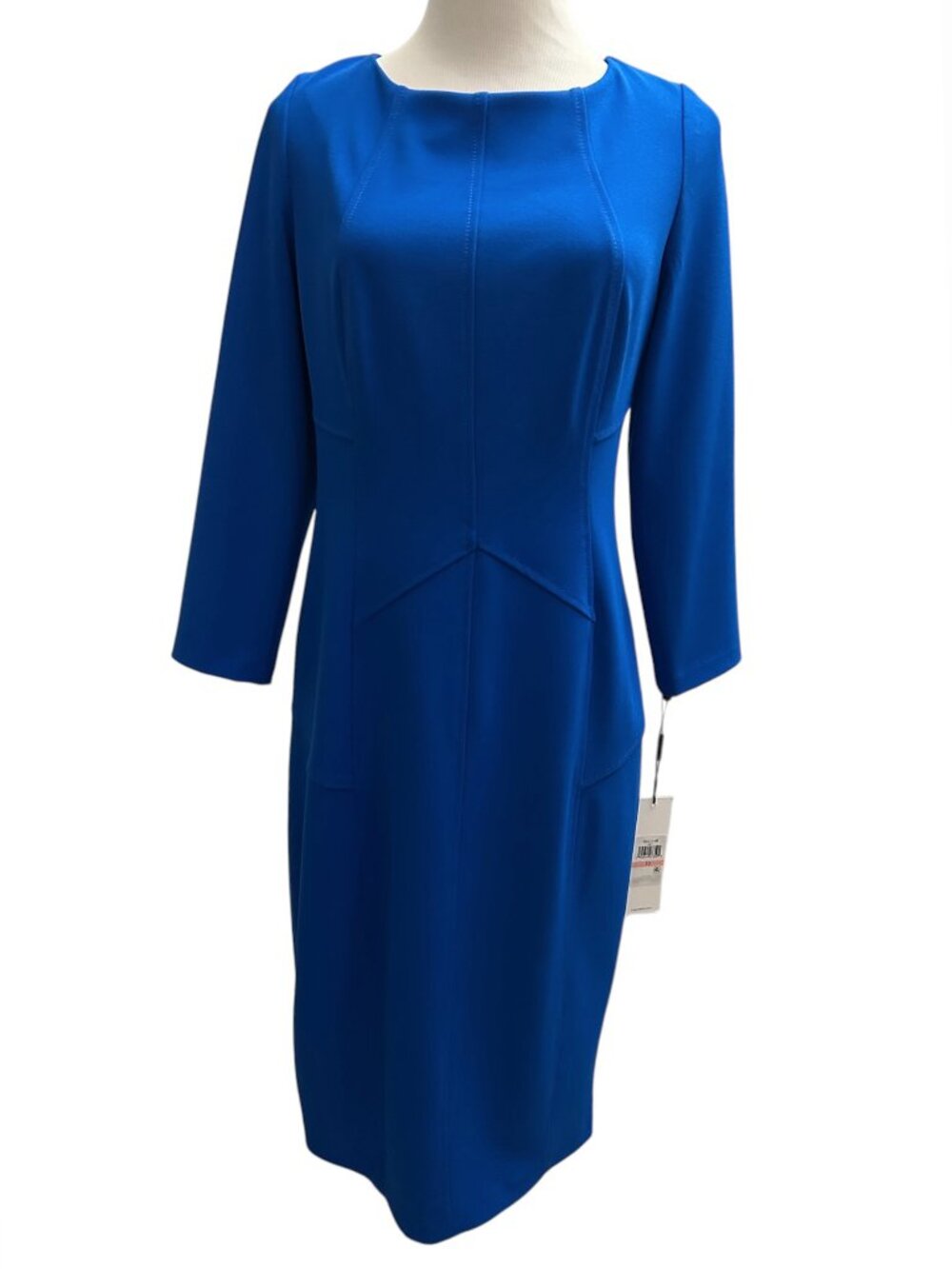 Calvin Klein Women's Size 10 Blue Midi Long Sleeve Round Neck Sheath Dress NWT